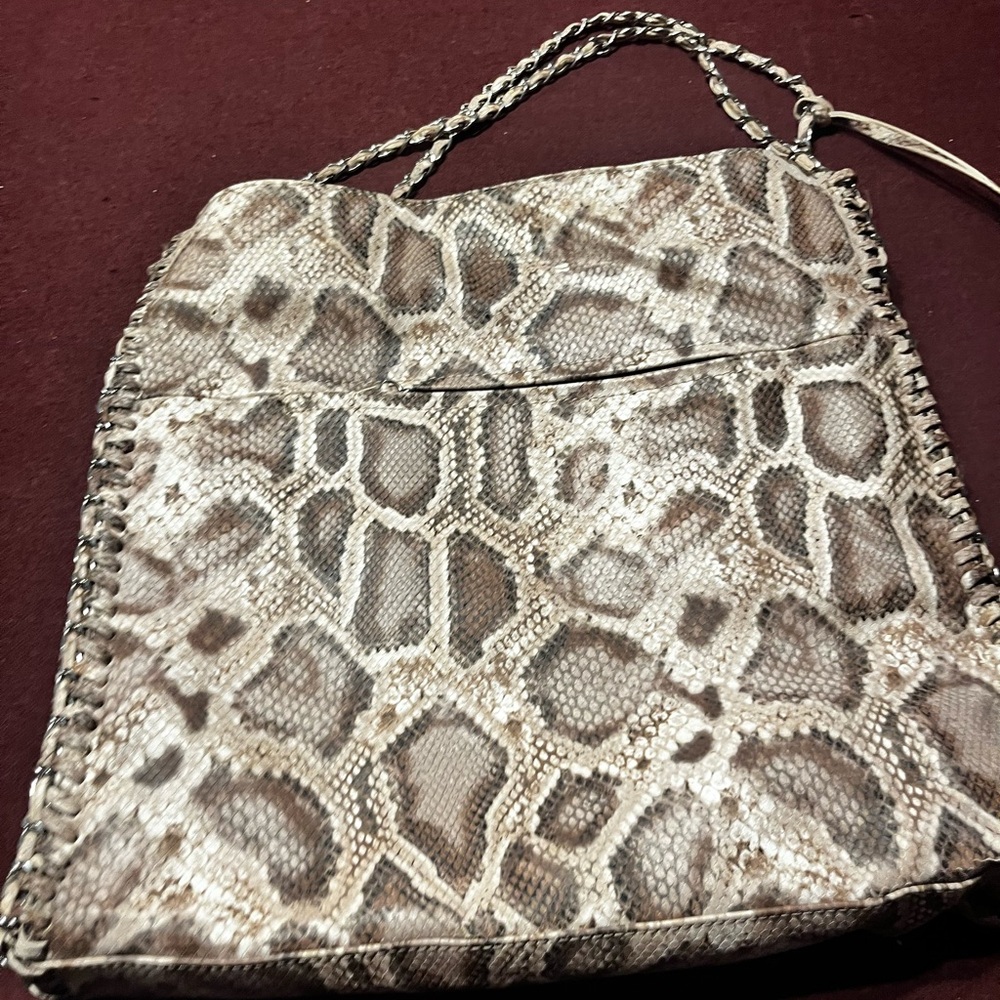 Sondra Roberts Brown Tan Shoulder Bag with Snakeskin Print